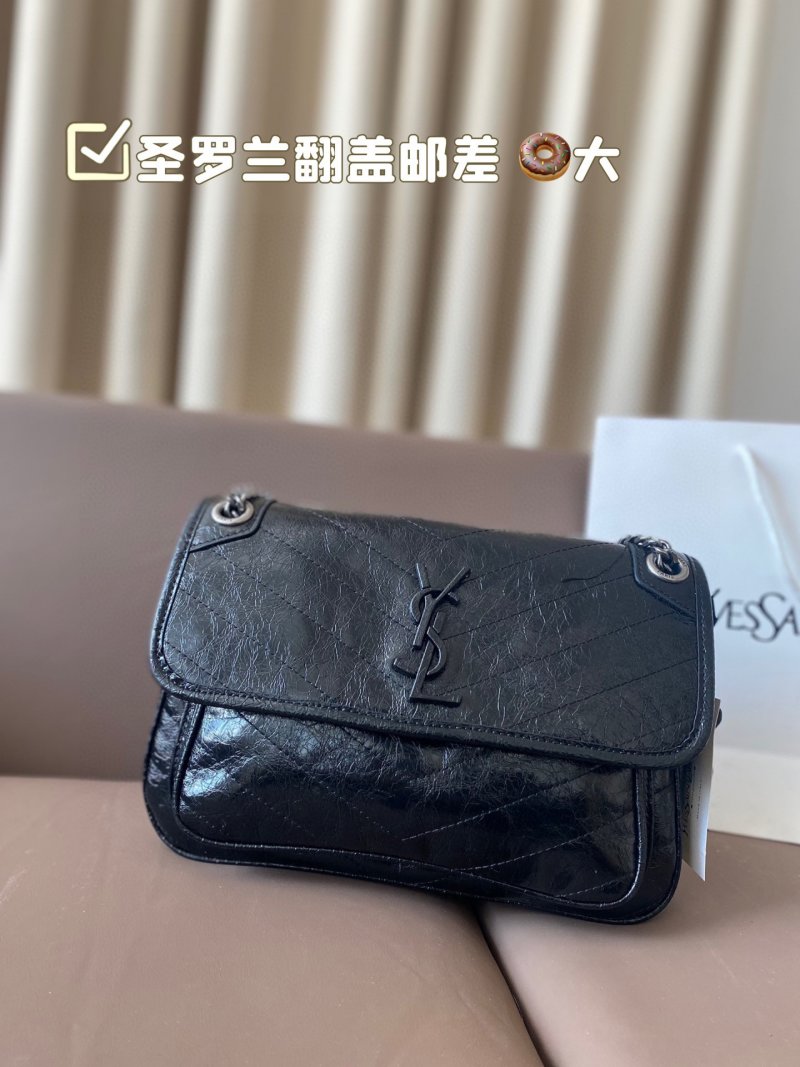Saint Laurent Niki Black Crinkled Leather Shoulder Bag
