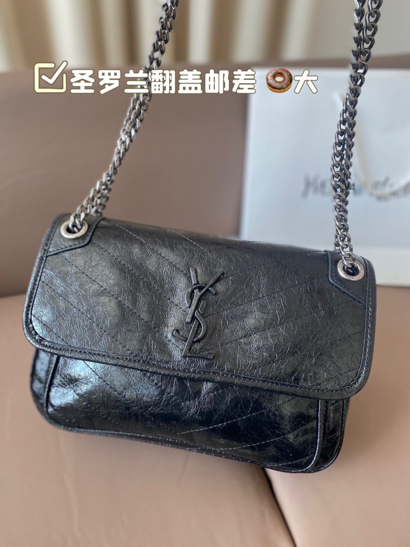Saint Laurent Niki Black Crinkled Leather Shoulder Bag view