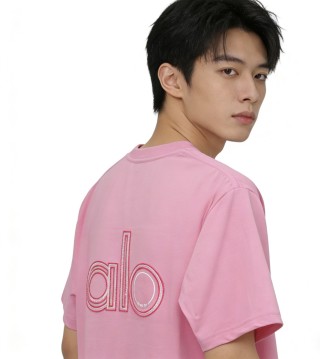 Alo Pink Crew Neck Short Sleeve T-Shirt view 5