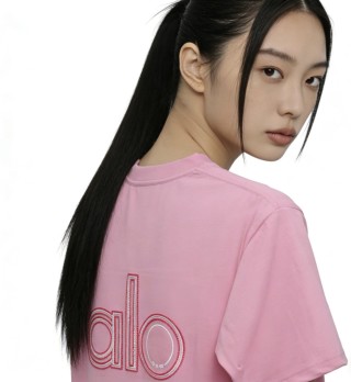 Alo Pink Crew Neck Short Sleeve T-Shirt view 6