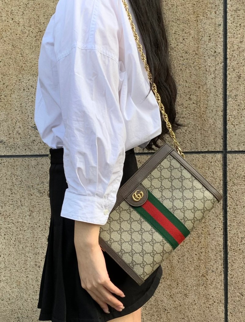 Gucci Ophidia GG Chain Shoulder Bag Beige view