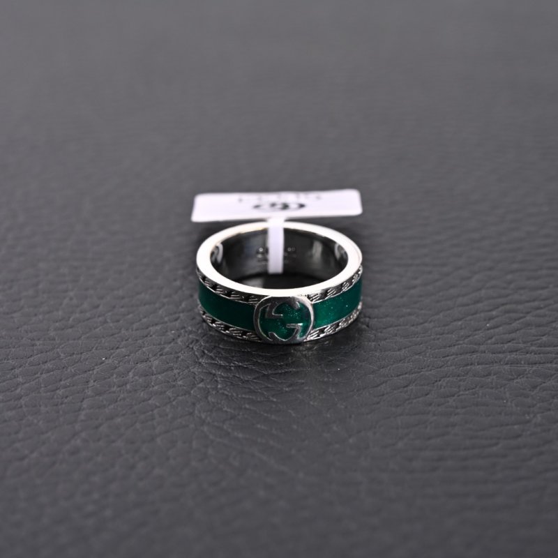 Gucci GG Double G Letter Couple Ring - Silver Green