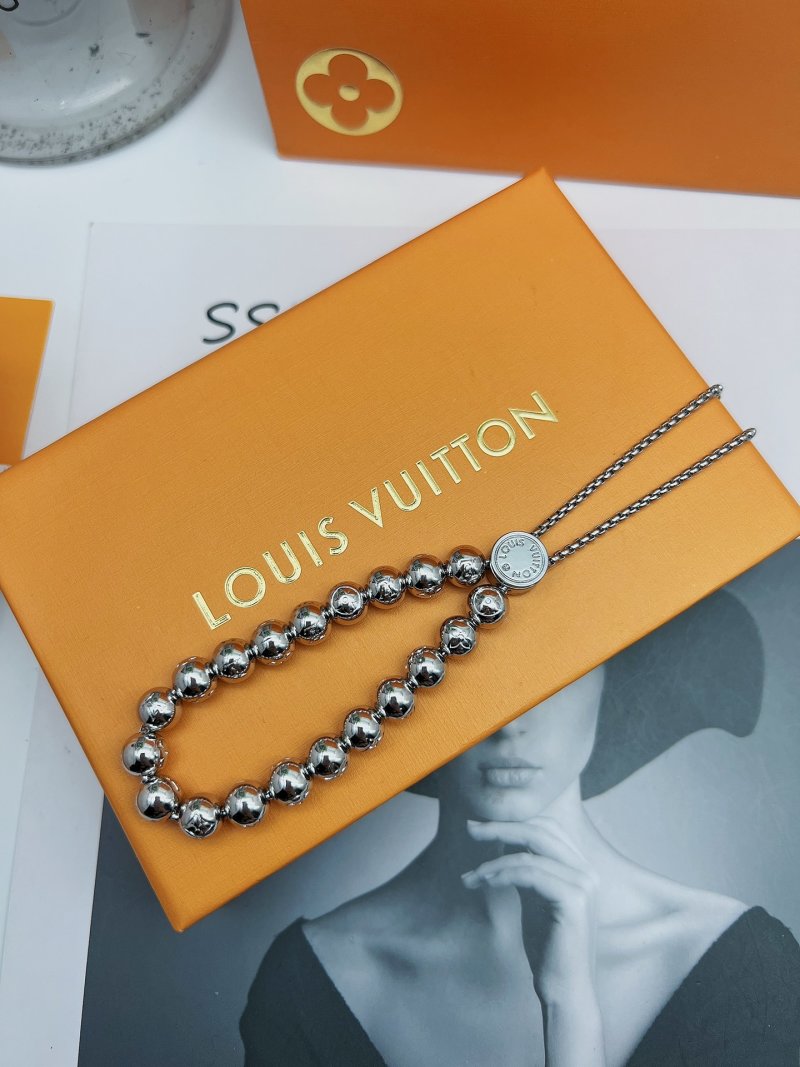 Louis Vuitton Monogram Colors Pearls Beaded Bracelet Silver