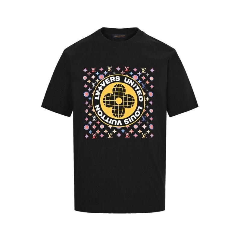 Black Graphic Print Short Sleeve T-Shirt with Colorful Logo Design view