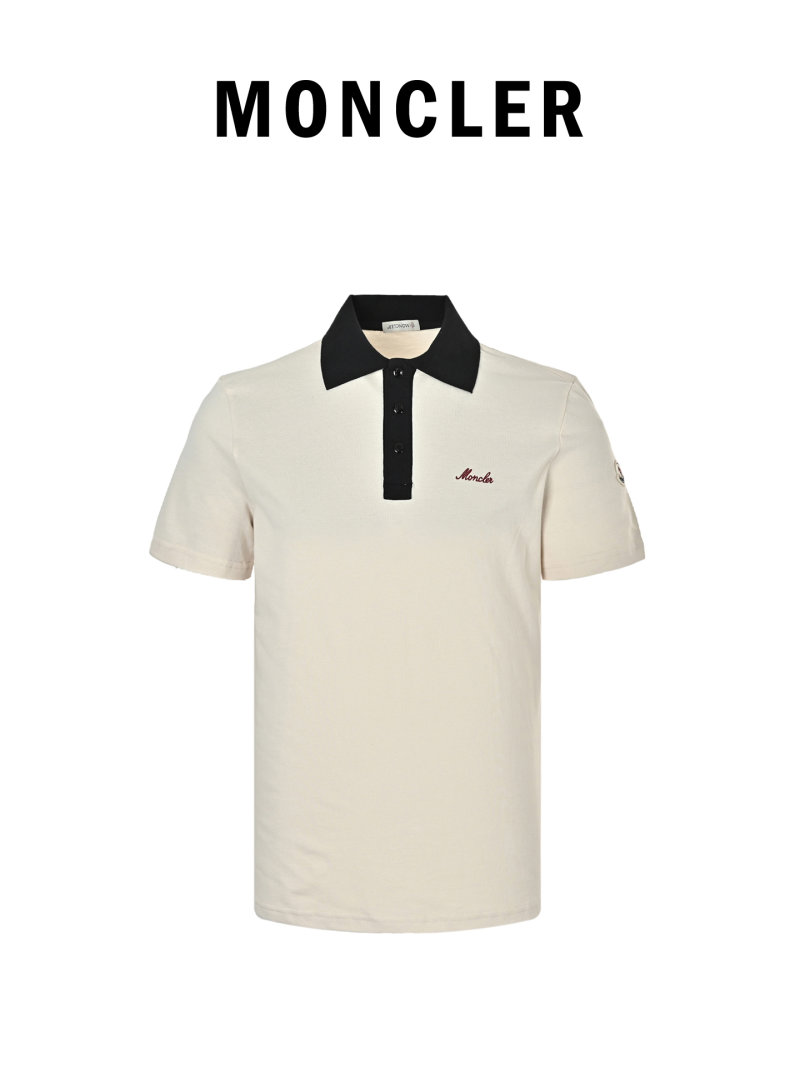 Moncler White Polo Shirt with Black Collar view