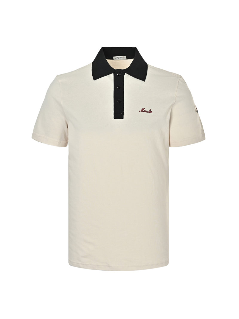 Moncler White Polo Shirt with Black Collar view