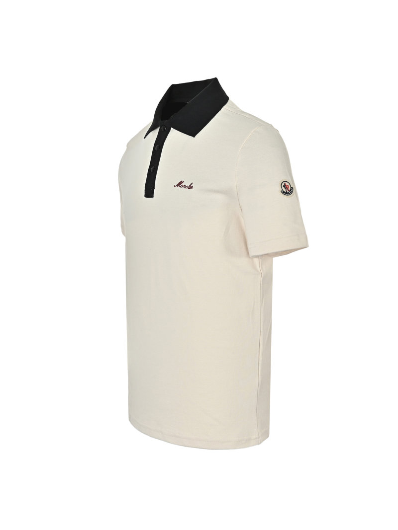 Moncler White Polo Shirt with Black Collar view
