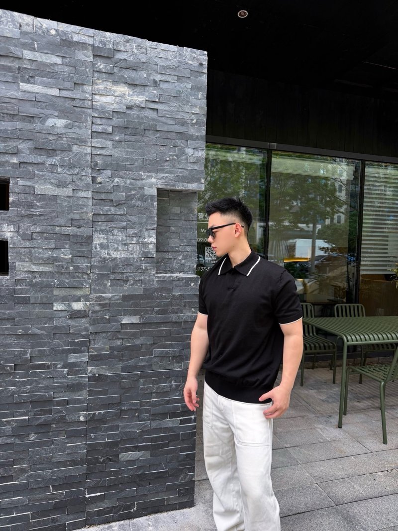 Black Polo Shirt with White Tipping