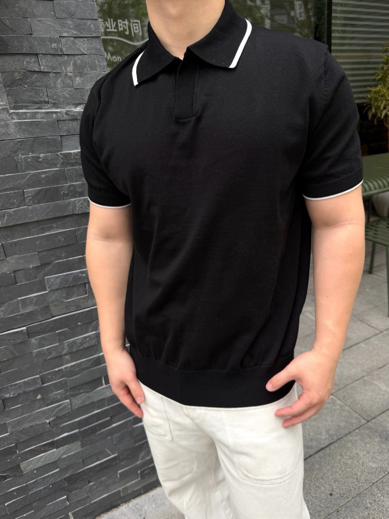 Black Polo Shirt with White Tipping view