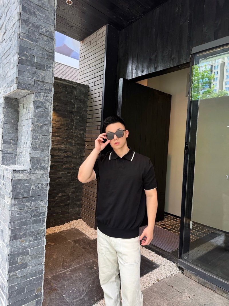 Black Polo Shirt with White Tipping view