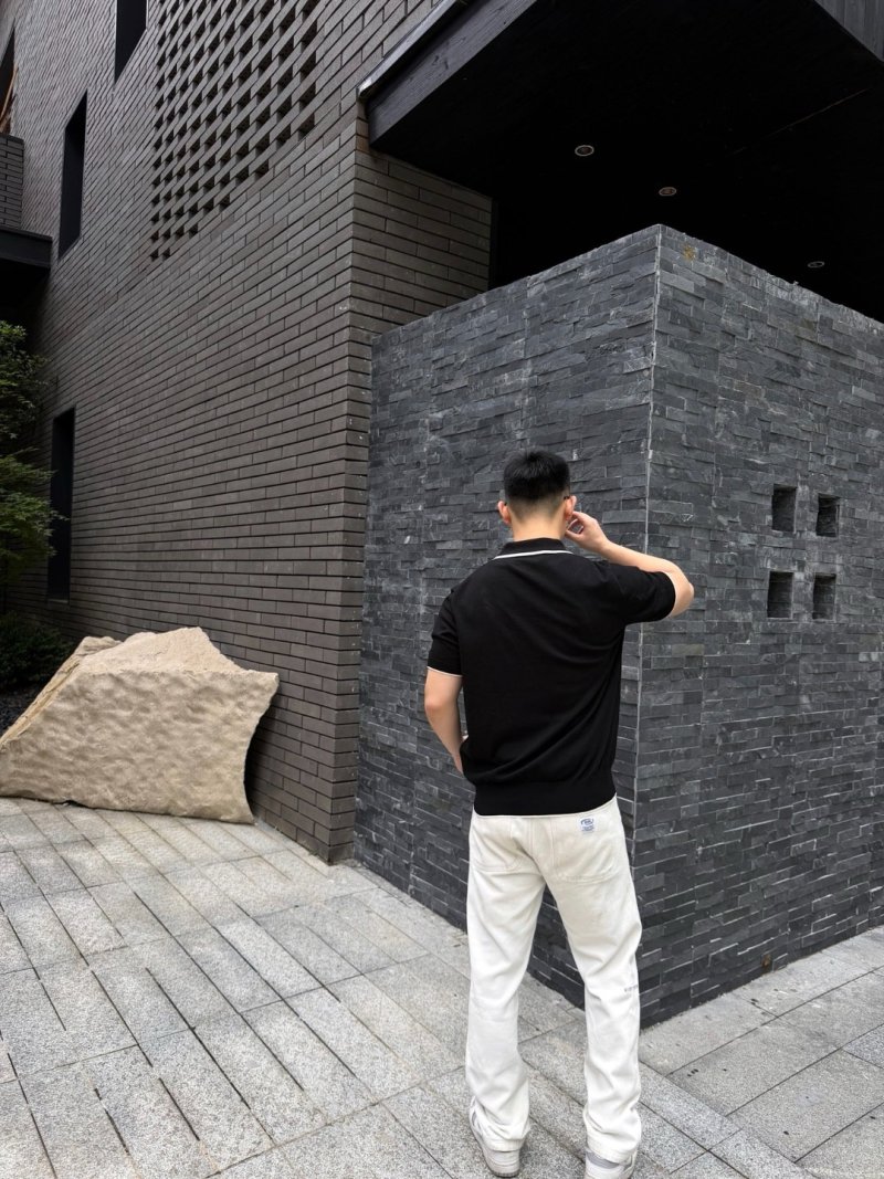 Black Polo Shirt with White Tipping view