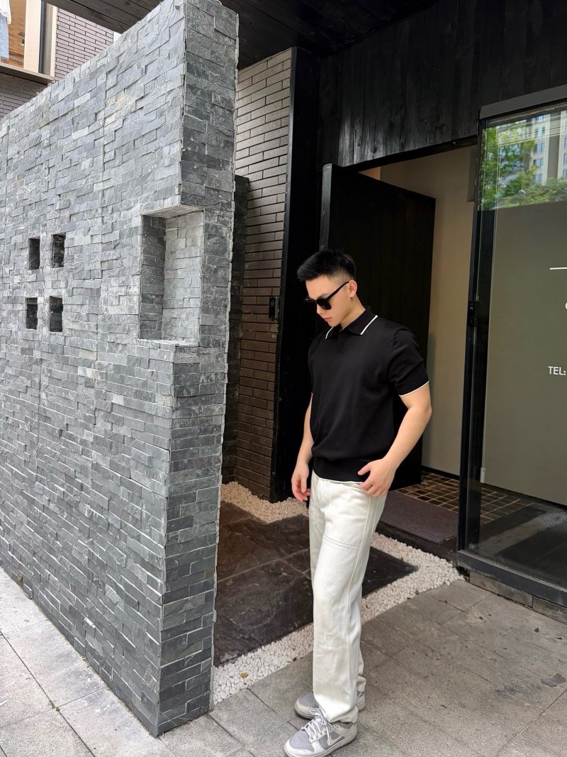 Black Polo Shirt with White Tipping view