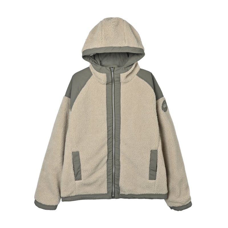 Cream & Grey Sherpa Fleece Zip Hoodie Jacket view