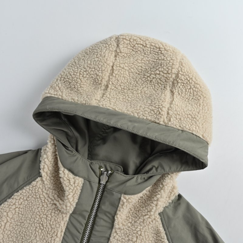 Cream & Grey Sherpa Fleece Zip Hoodie Jacket view