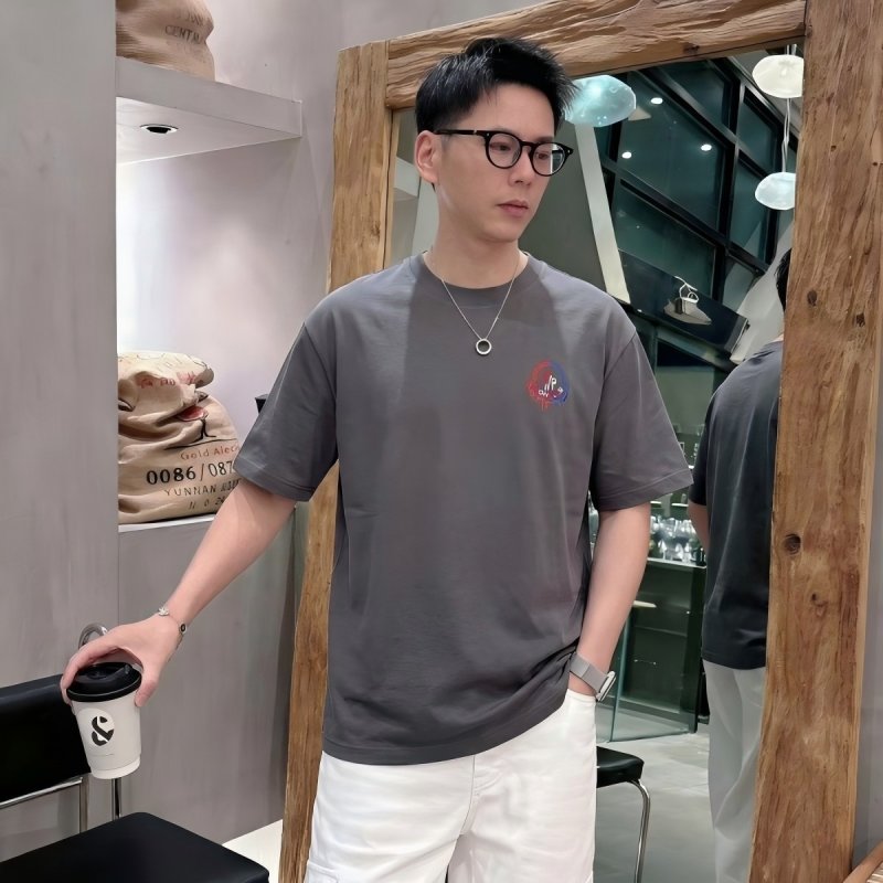 Charcoal Grey Short Sleeve T-Shirt with Red Embroidered Logo