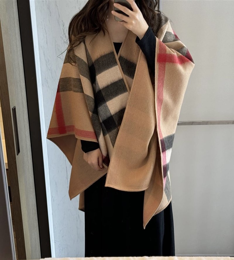 Burberry Double-Sided Check Cashmere Cape Beige