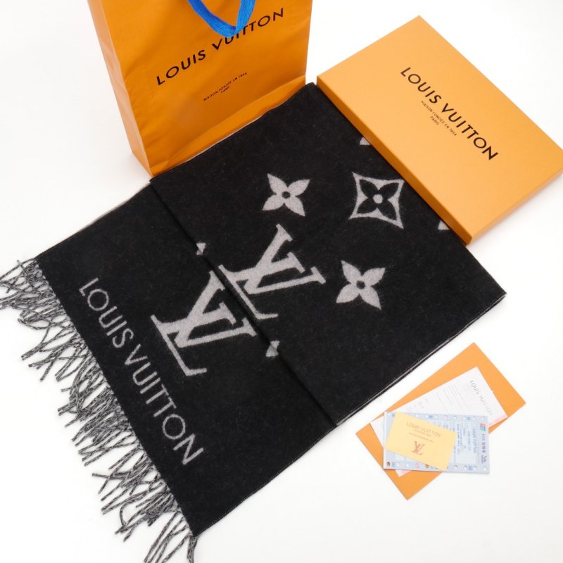 Louis Vuitton LV Monogram Cashmere Fringe Scarf Black