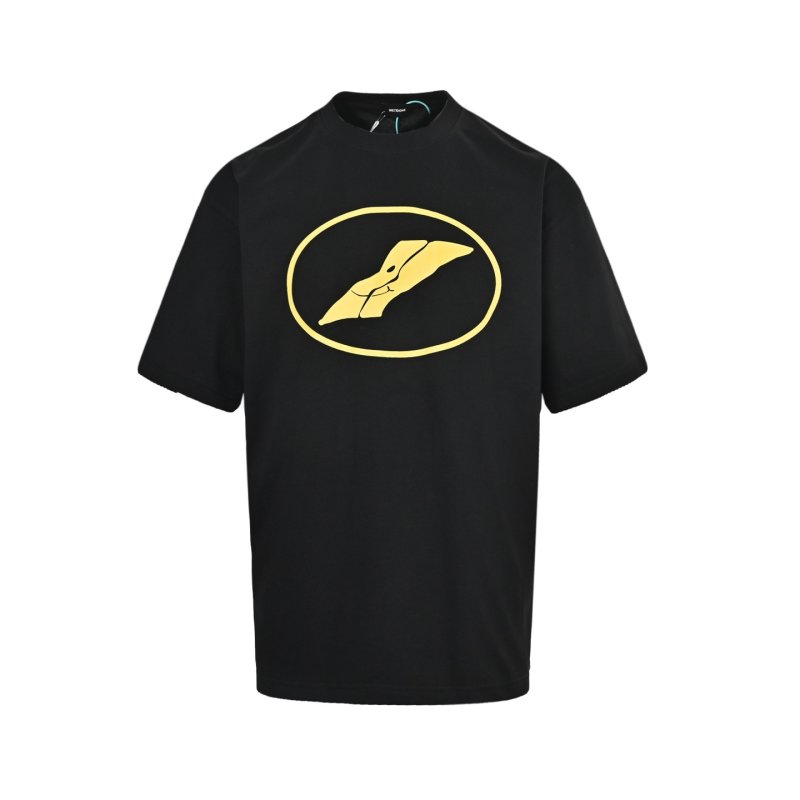 Black Short Sleeve T-Shirt with Gold Leaf Logo Print view