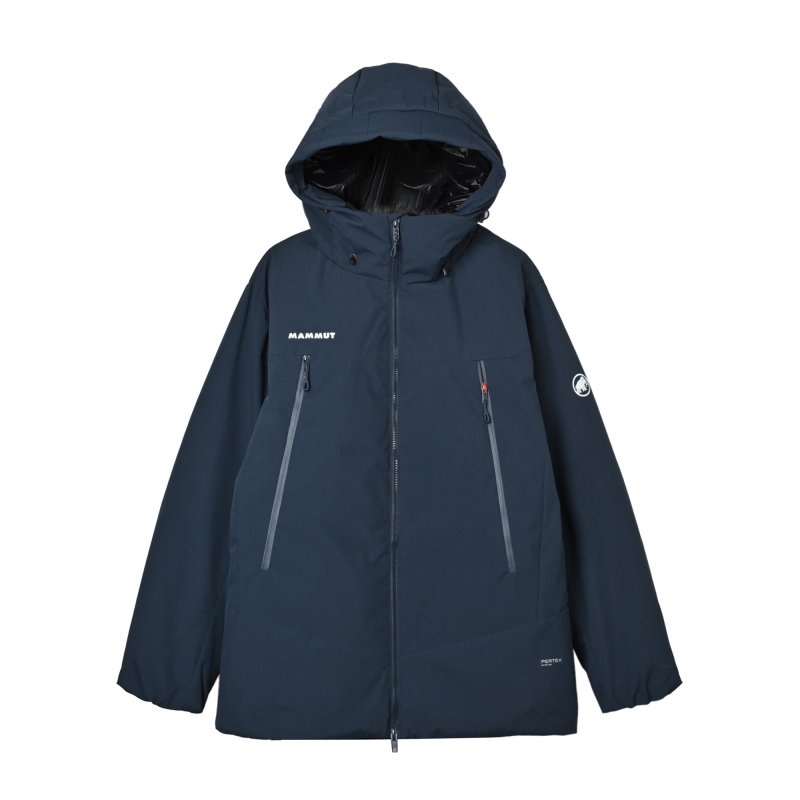 Moncler Navy Down Puffer Jacket with Orange Trim view