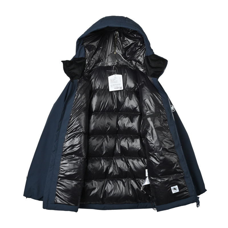 Moncler Navy Down Puffer Jacket with Orange Trim view