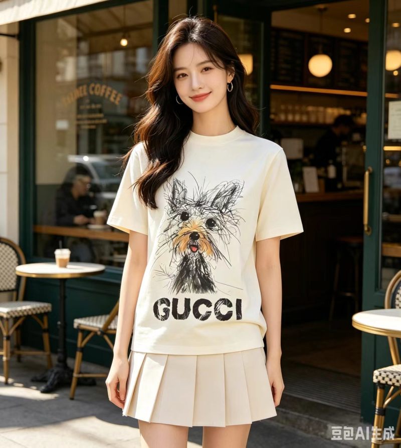 Cream Sketch Terrier Dog Graphic T-Shirt