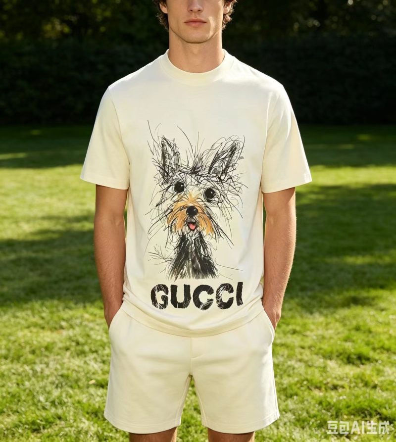 Cream Sketch Terrier Dog Graphic T-Shirt view