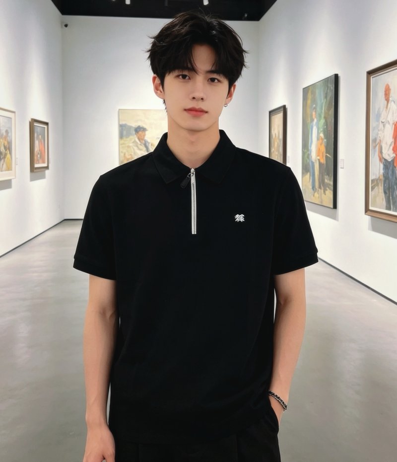 Black Short Sleeve Zip T-Shirt view