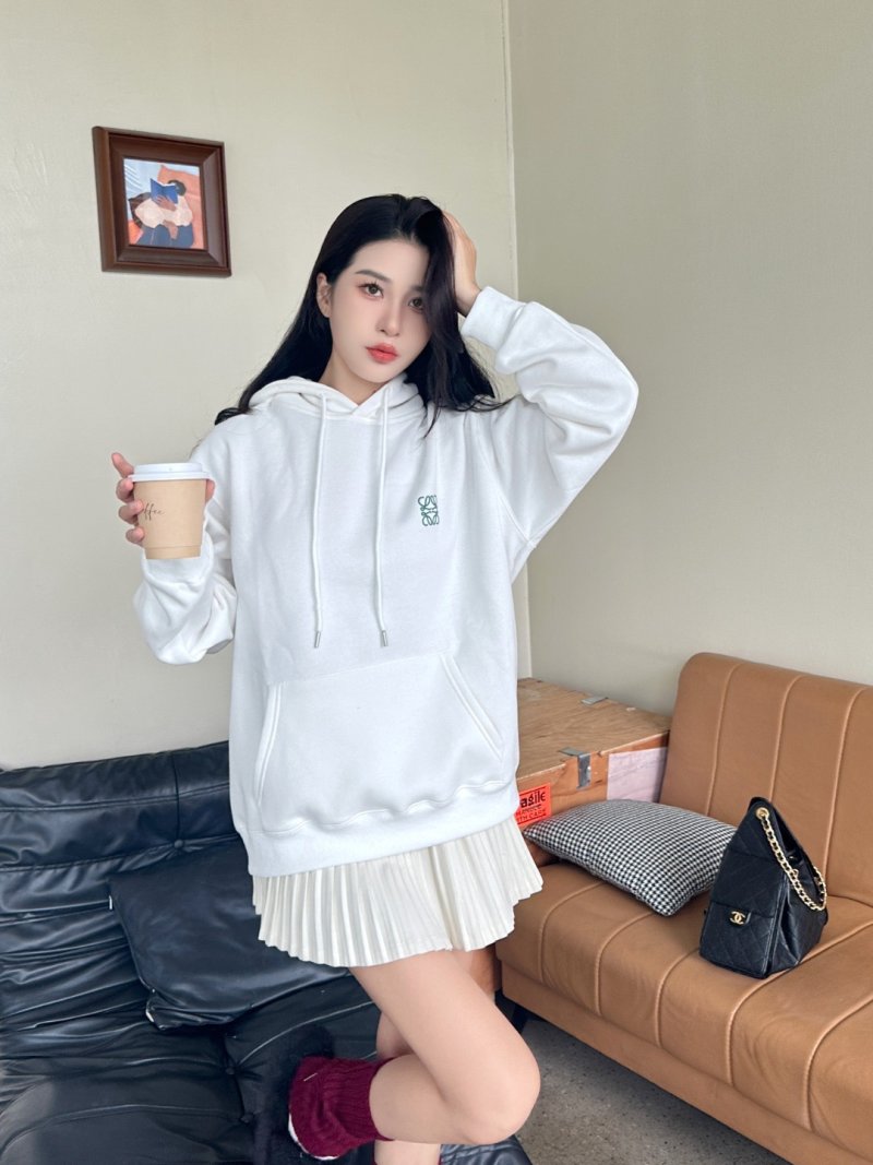 White Oversized Hoodie with Pleated Skirt Detail view