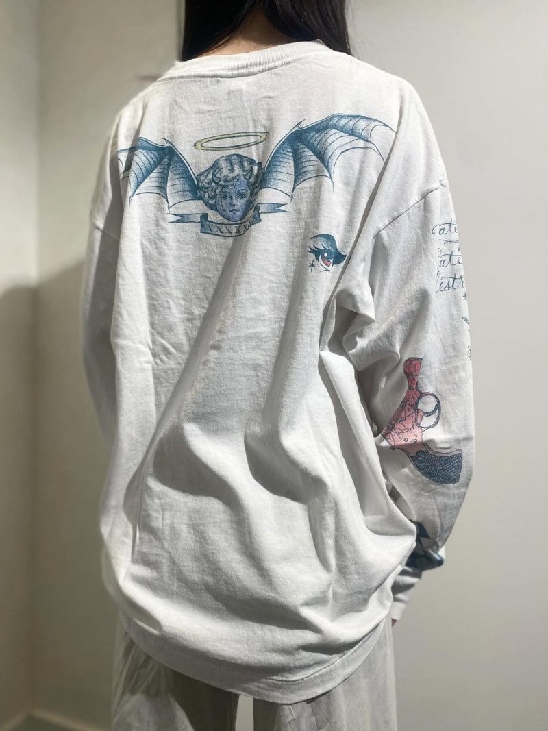 Vintage Angel Wings White Long Sleeve Graphic Tee