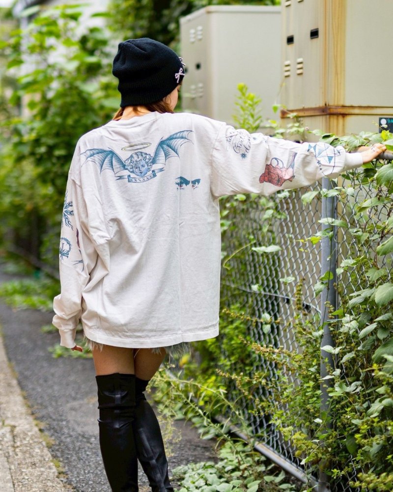 Vintage Angel Wings White Long Sleeve Graphic Tee view