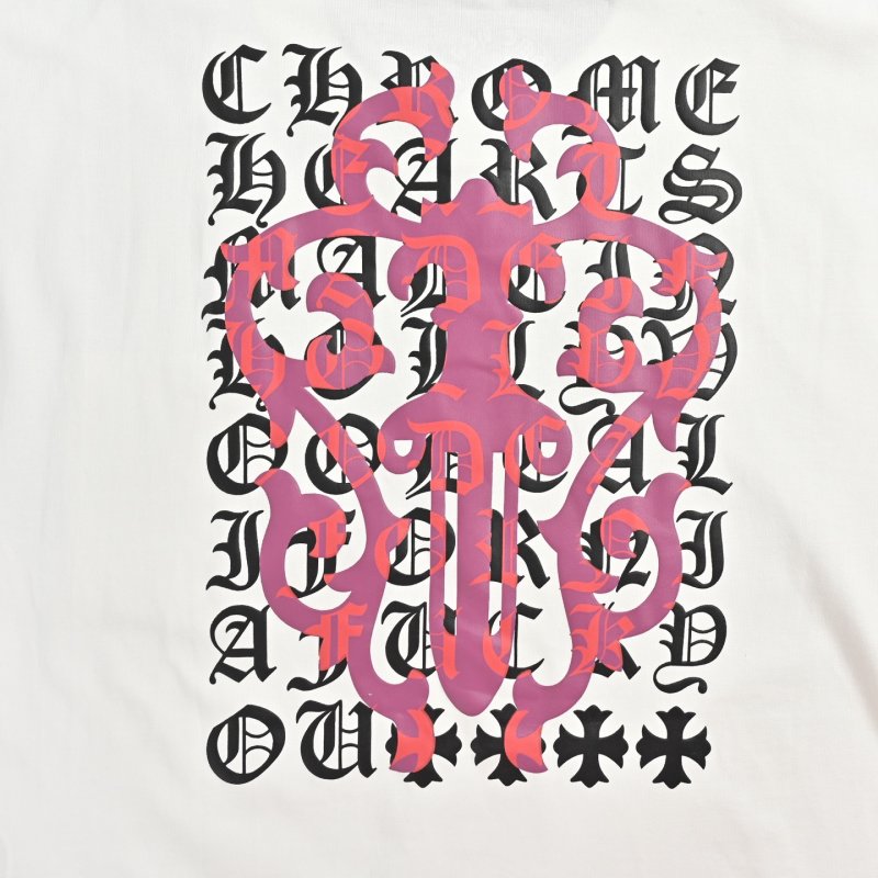 Chrome Hearts White T-Shirt with Burgundy Gothic Cross Print view