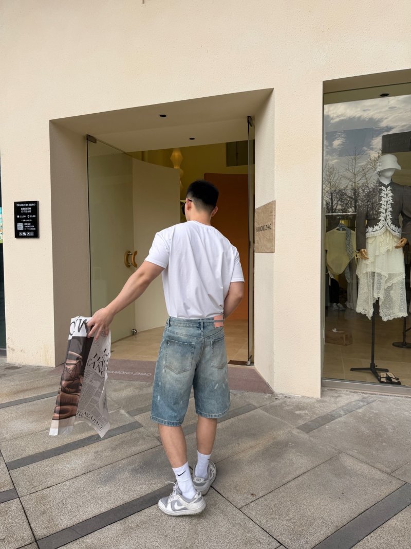Light Wash Distressed Denim Shorts view
