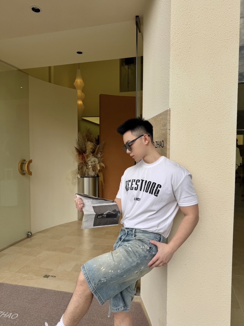 Light Wash Distressed Denim Shorts view