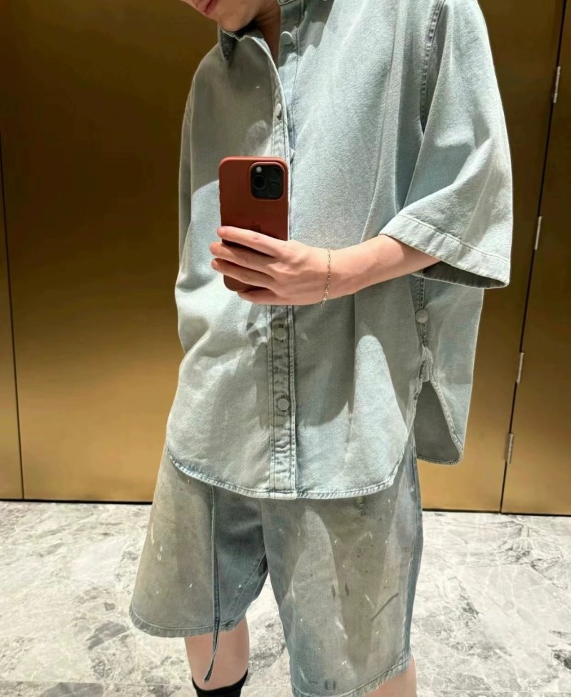 Light Wash Distressed Denim Shorts view