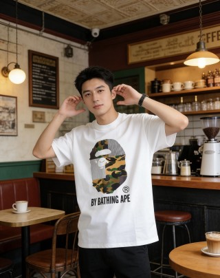 A Bathing Ape Camo Head White T-Shirt view 4