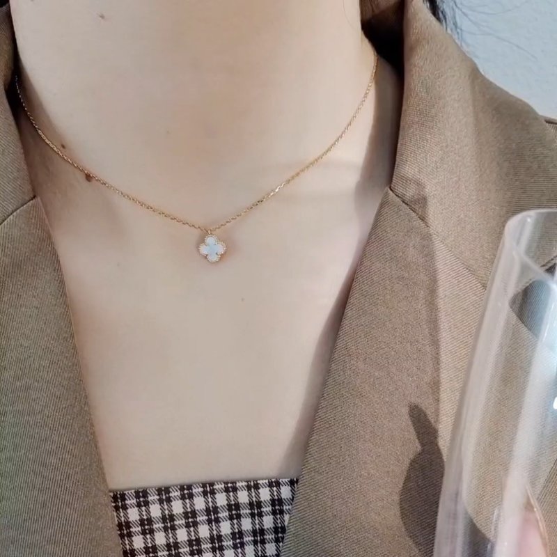 Rose Gold Four-Leaf Clover Mother-of-Pearl Pendant Necklace