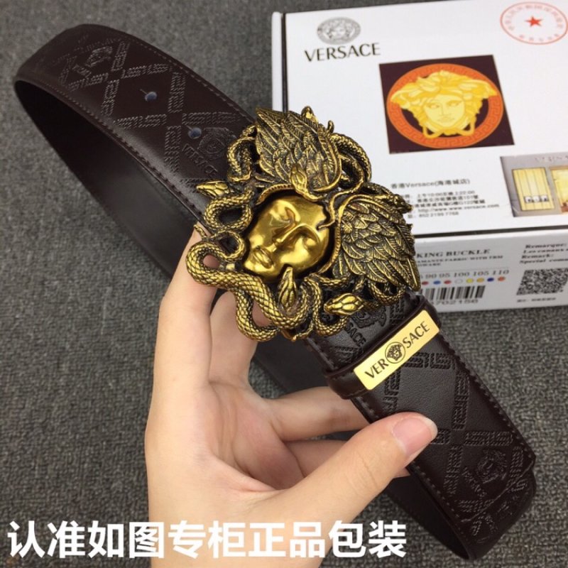 Versace Medusa Gold Buckle Black Leather Belt
