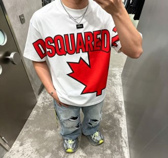 Dsquared2 Maple Leaf Logo White Red T-Shirt
