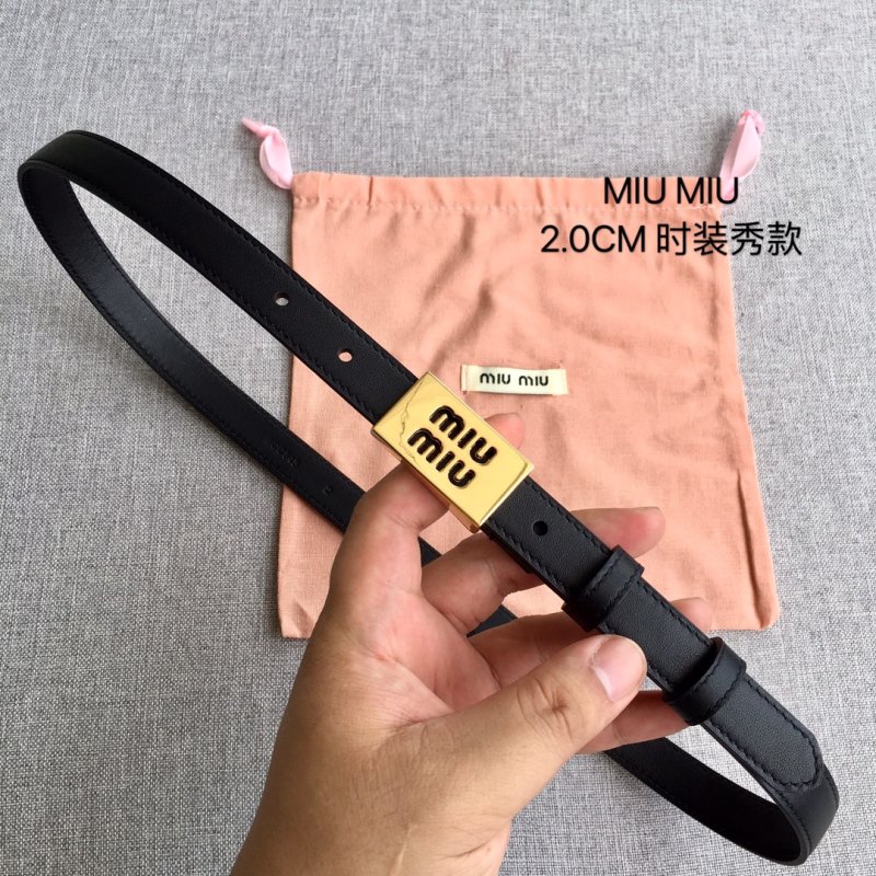 Miu Miu Black Leather Belt with Gold Logo Buckle