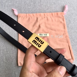 Miu Miu Black Leather Belt with Gold Logo Buckle view 2