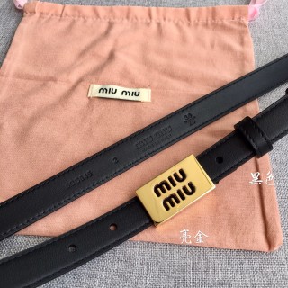 Miu Miu Black Leather Belt with Gold Logo Buckle view 3