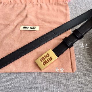 Miu Miu Black Leather Belt with Gold Logo Buckle view 4