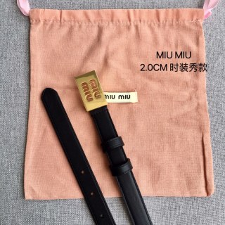 Miu Miu Black Leather Belt with Gold Logo Buckle view 5