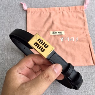 Miu Miu Black Leather Belt with Gold Logo Buckle view 6