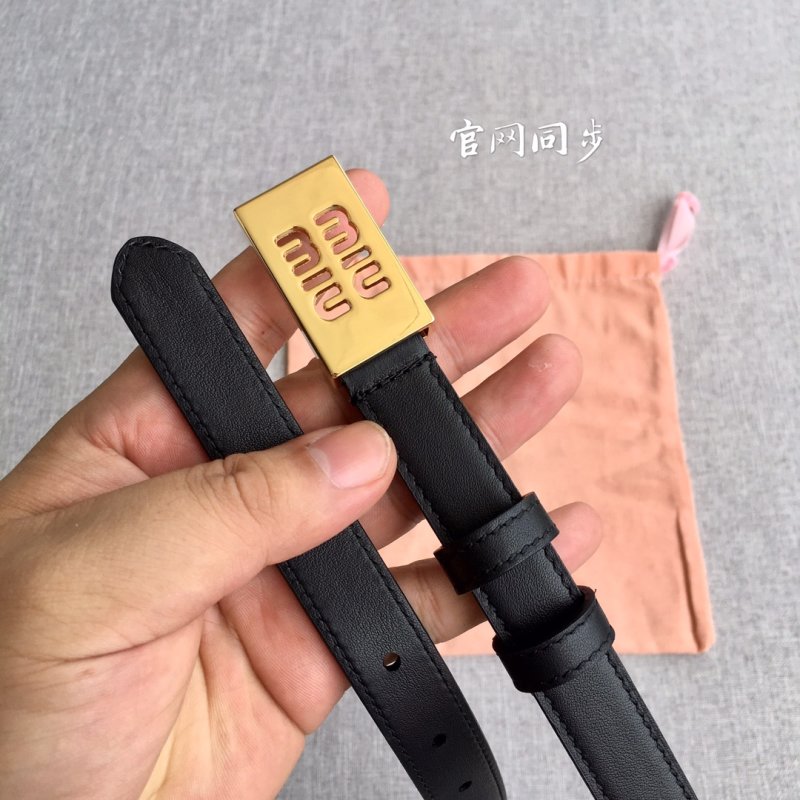Miu Miu Black Leather Belt with Gold Logo Buckle view