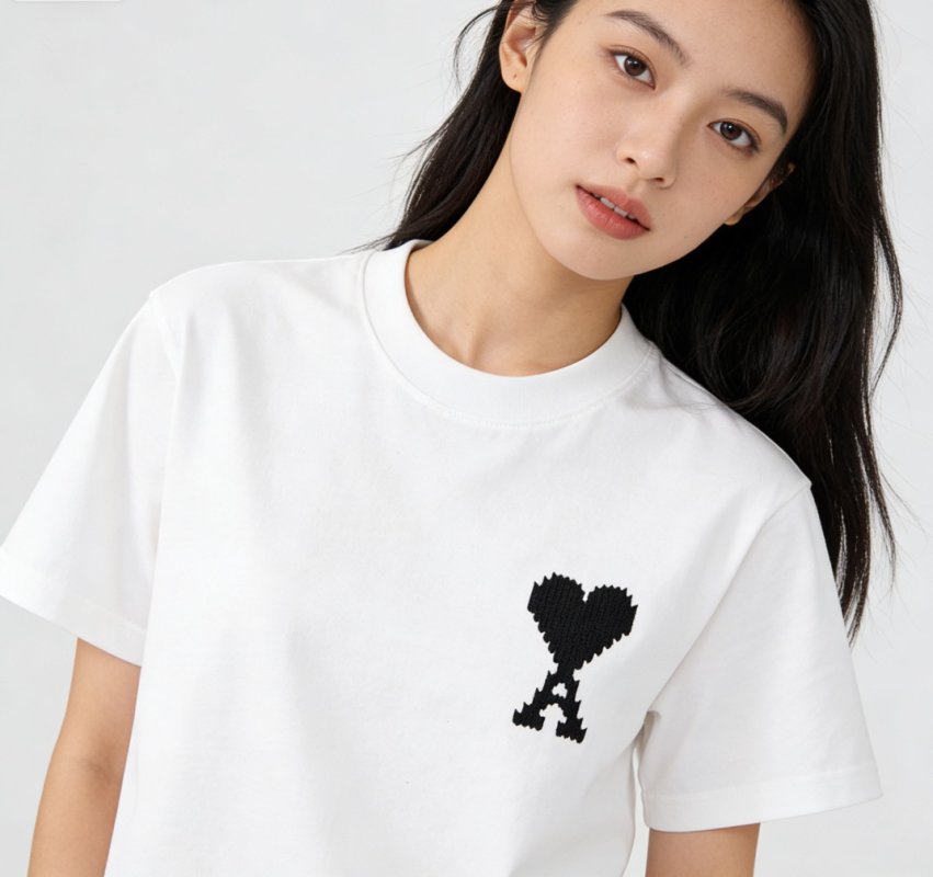 White Short Sleeve T-Shirt with Black Heart Graphic Print