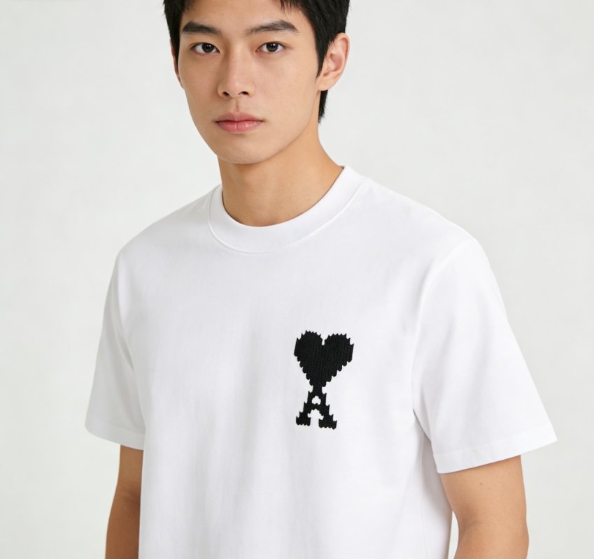 White Short Sleeve T-Shirt with Black Heart Graphic Print view