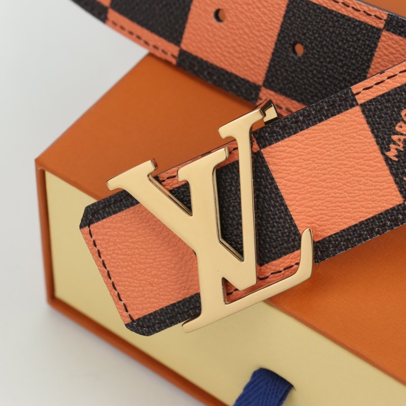Louis Vuitton Damier Checker Belt Orange Black Gold Buckle view