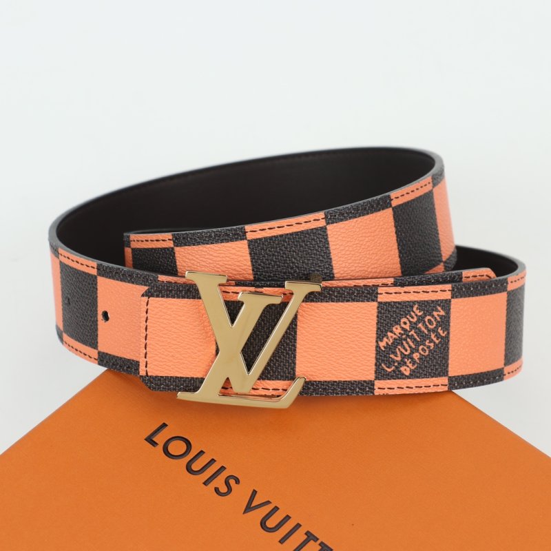 Louis Vuitton Damier Checker Belt Orange Black Gold Buckle view