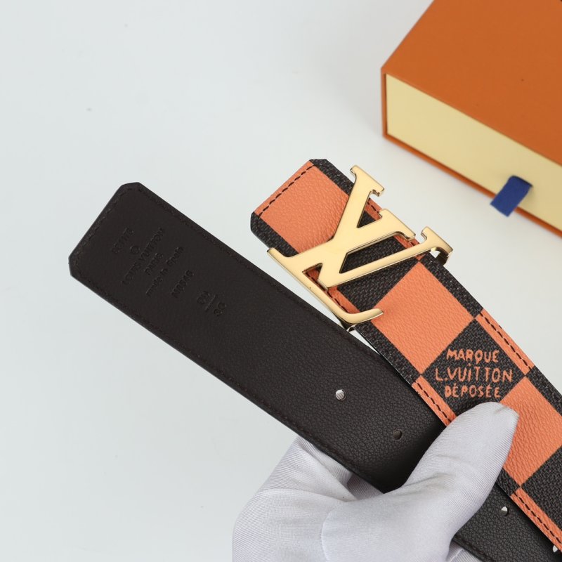 Louis Vuitton Damier Checker Belt Orange Black Gold Buckle view